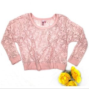 Dolled Up Pink Lace Long Sleeve Blouse, Juniors XL